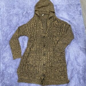 POL Hooded  Knit Cardigan Long Sleeve With Pockets Split Side Women's Size Small